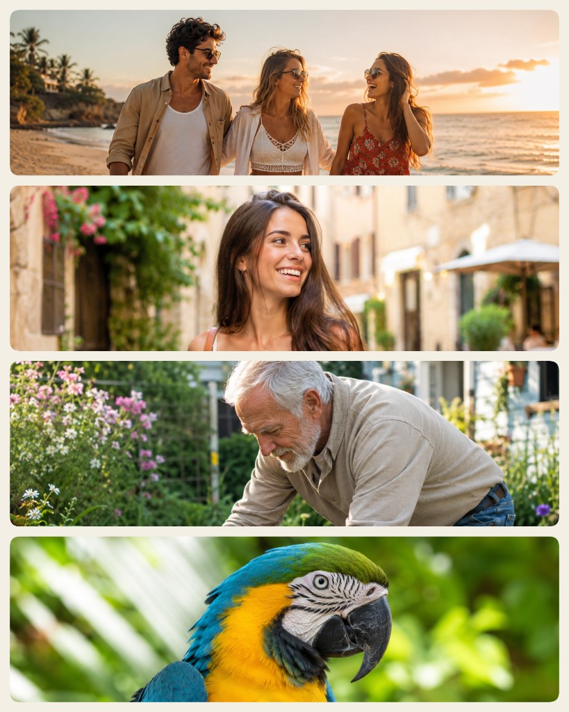 Story collage with four horizontal photo bands stacked vertically